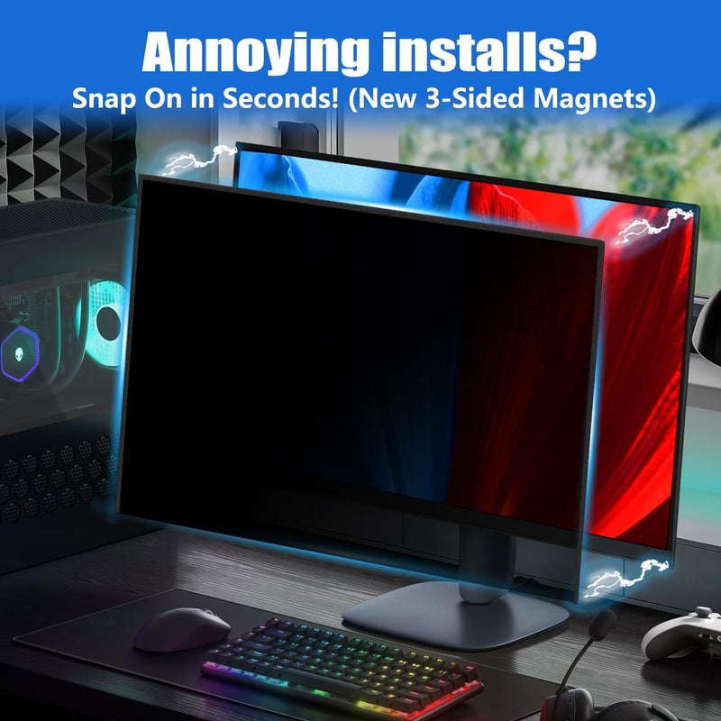 Twugs [2 Pack Magnetic Computer Privacy Screen for 23.8 Inch Monitor, Anti-Glare Blue Light Privacy Filter Shield, Easy Installation, 16:9 Aspect Ratio - Image 2